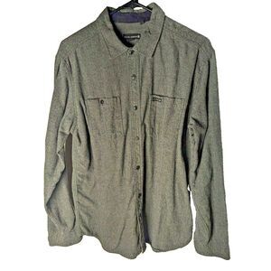 Ocean Current Men Button Up Shirt Large Gray Flannel‎ Long Sleeve Collar Surf
